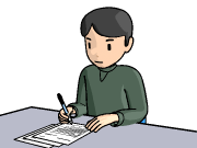 相談票に記入する男性