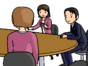 調停室で調停委員と話す女性