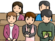 調停の控え室で待機する人々