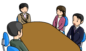 申立人が調停室で調停委員と話をする