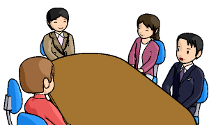 相手方が調停室で調停委員と話をする