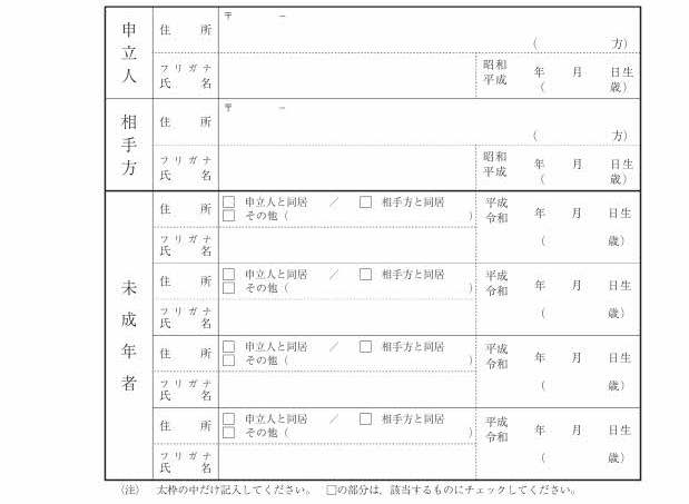 親子交流調停申立書当事者欄